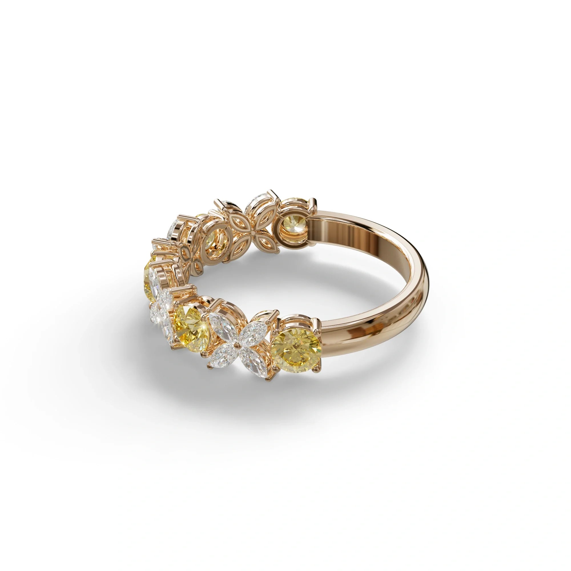 Yellow Gold Marquise & Round Brilliant Diamond Flower Cluster Ring - 18k Gold