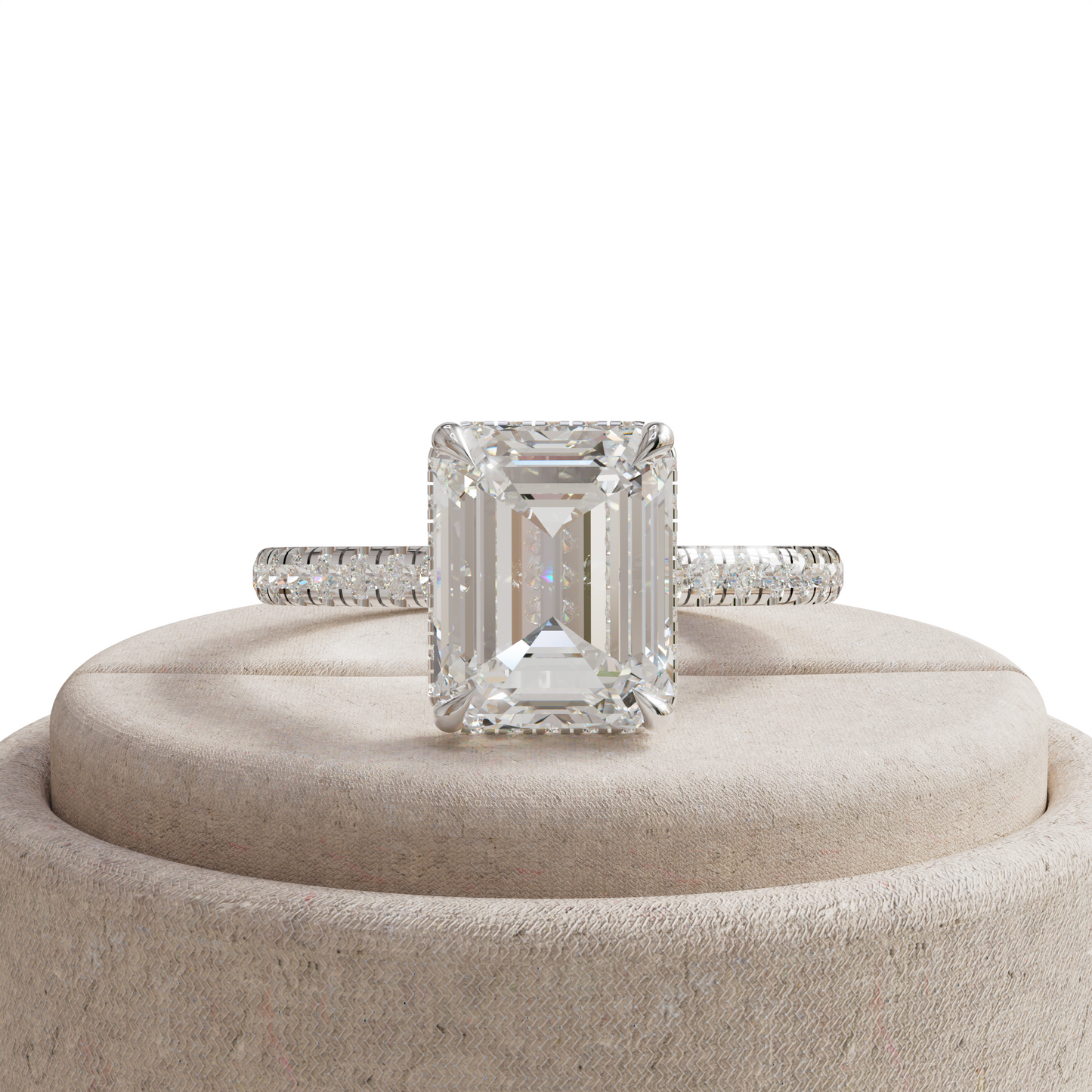 2.5 Ct E/VVS Emerald Cut Lab Diamond In Hidden Halo & Pave Setting Ring - Siena