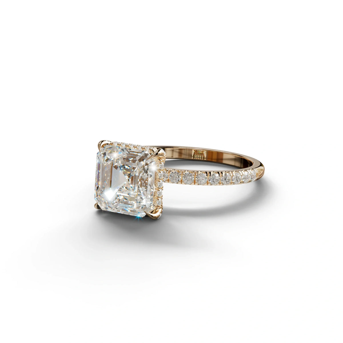 3 Carat E-VVS Asscher Cut Hidden Halo & Pave Lab Grown Diamond Ring