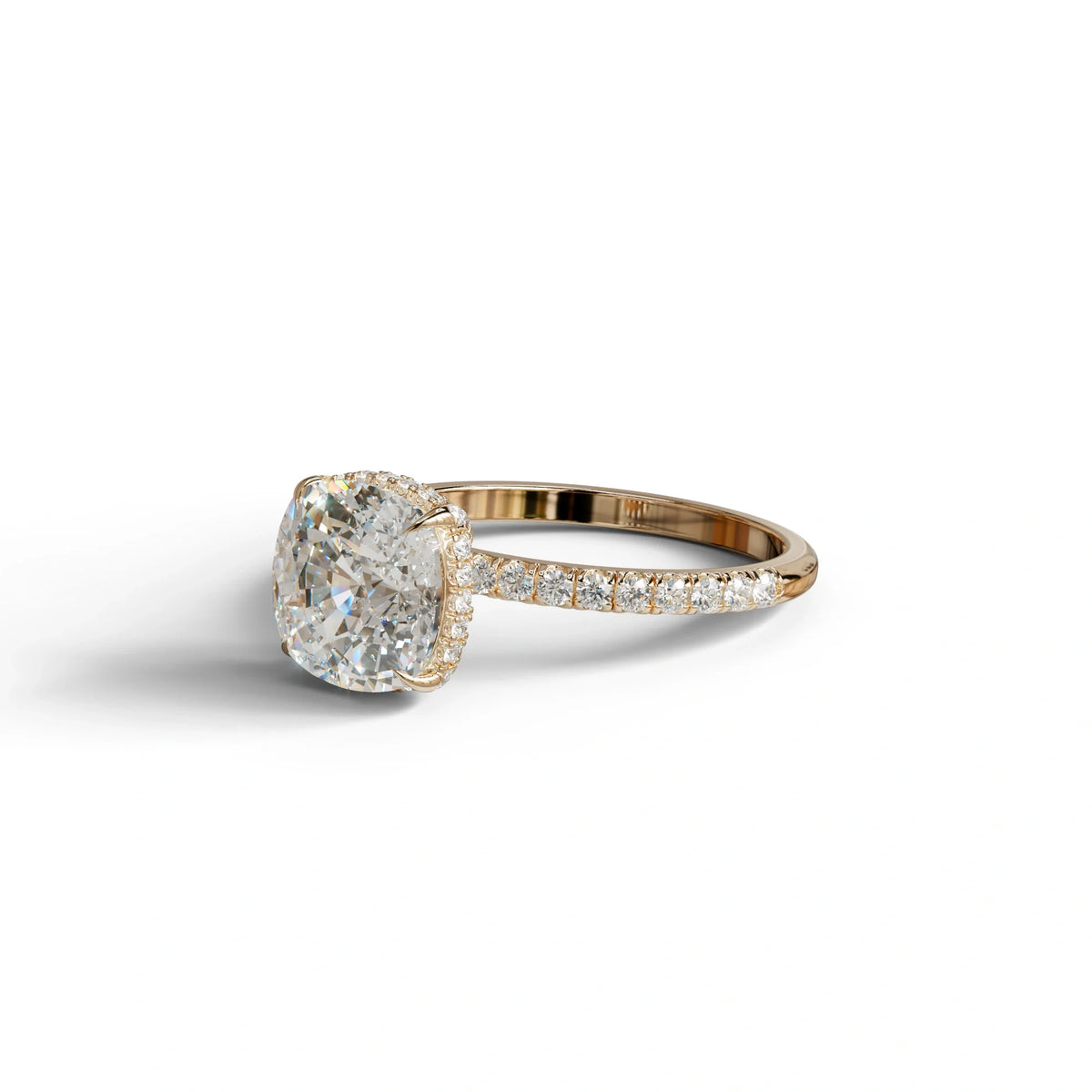 2.5 Carat E-VVS Cushion Cut Hidden Halo & Pave Lab Grown Diamond Ring