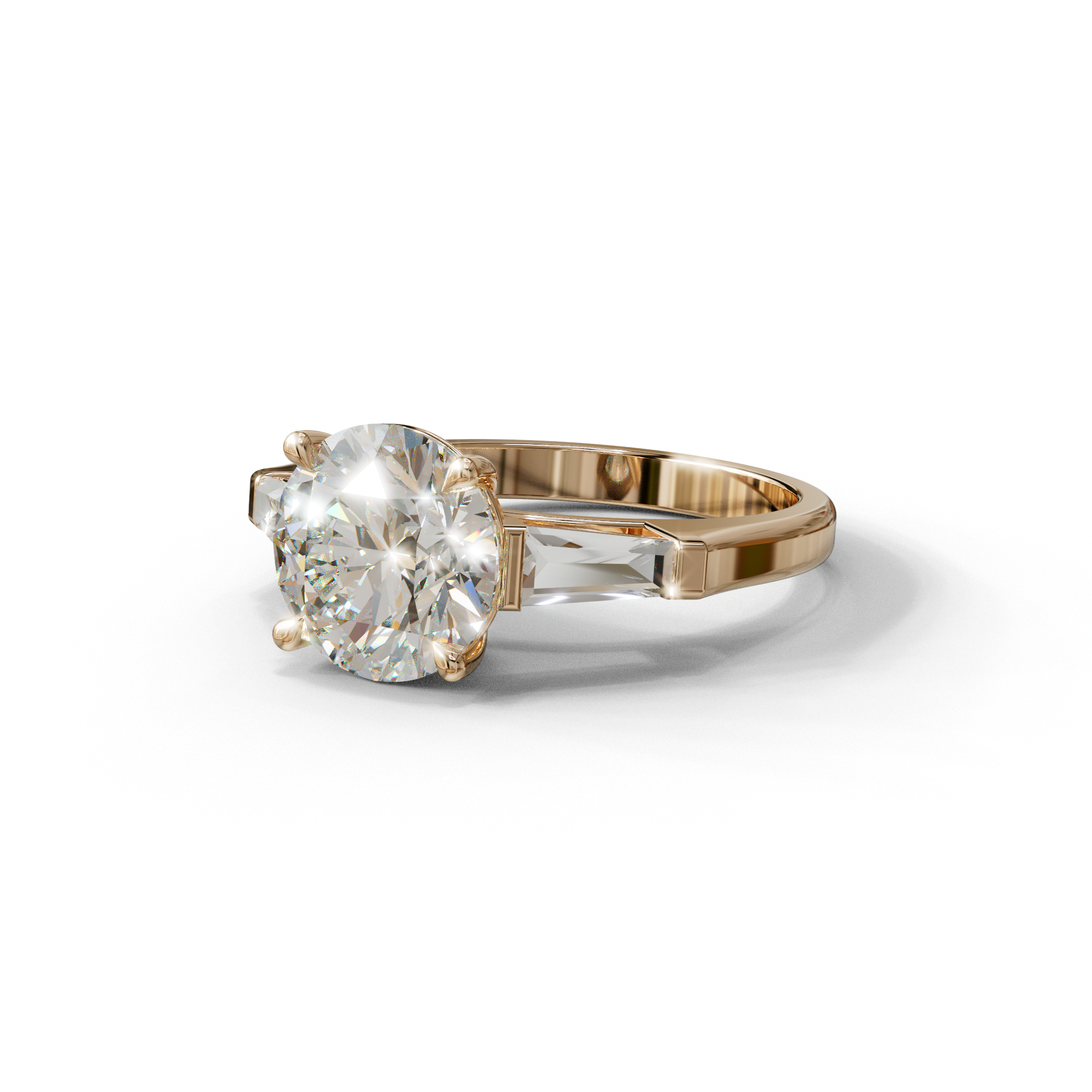 E-VVS 3 Carat Round & Tapered Cut Multi Stone Lab Diamond Ring - Reflection