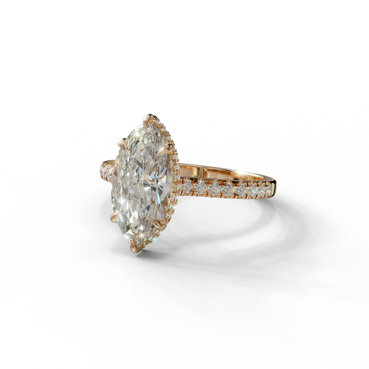 3 Carat E-VVS Marquise Cut Hidden Halo & Pave Set Lab Diamond Ring - Eblouissant