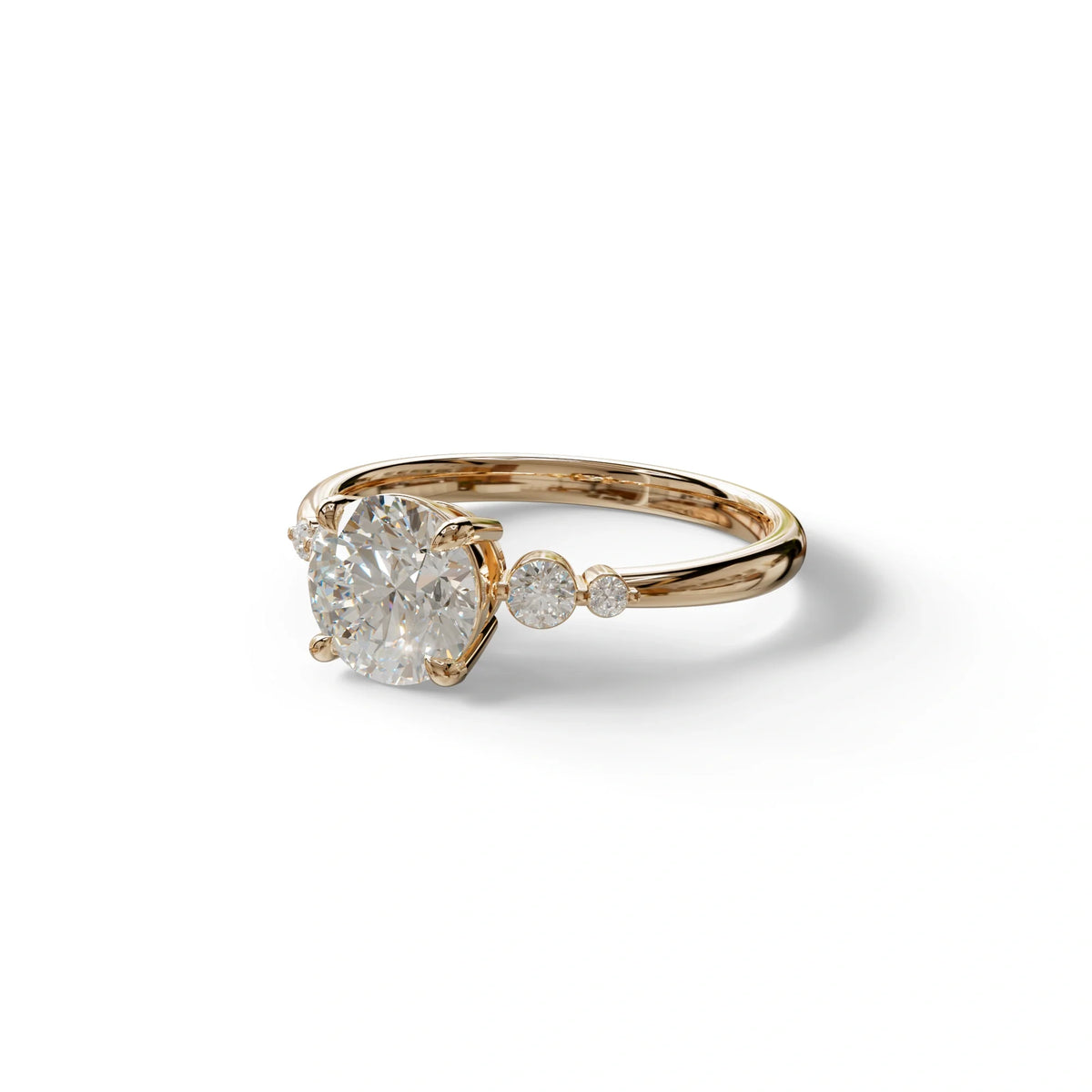 E-VVS Round Three Stone Lab Grown Diamond Engagement Ring - Romance