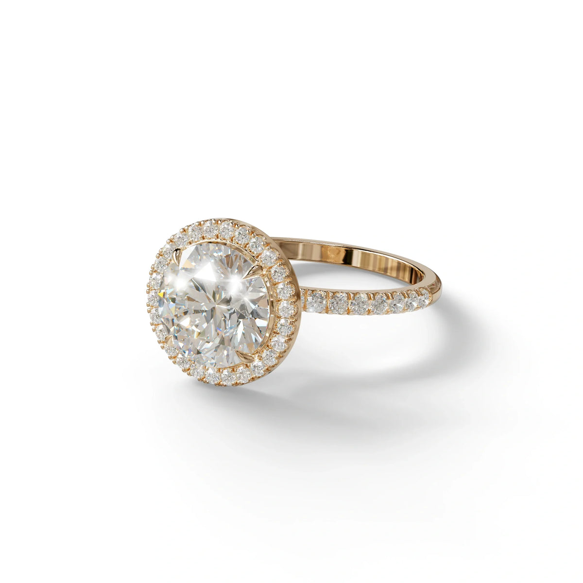 E VVS Round Cut Halo & Pave Lab Grown Diamond Engagement Ring - Flutura