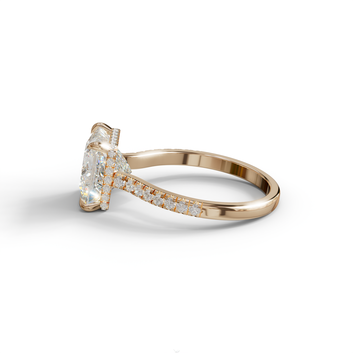 3 Carat E-VVS Square‑Cut Center Stone Engagement Ring – Hidden Halo & Pavé Design