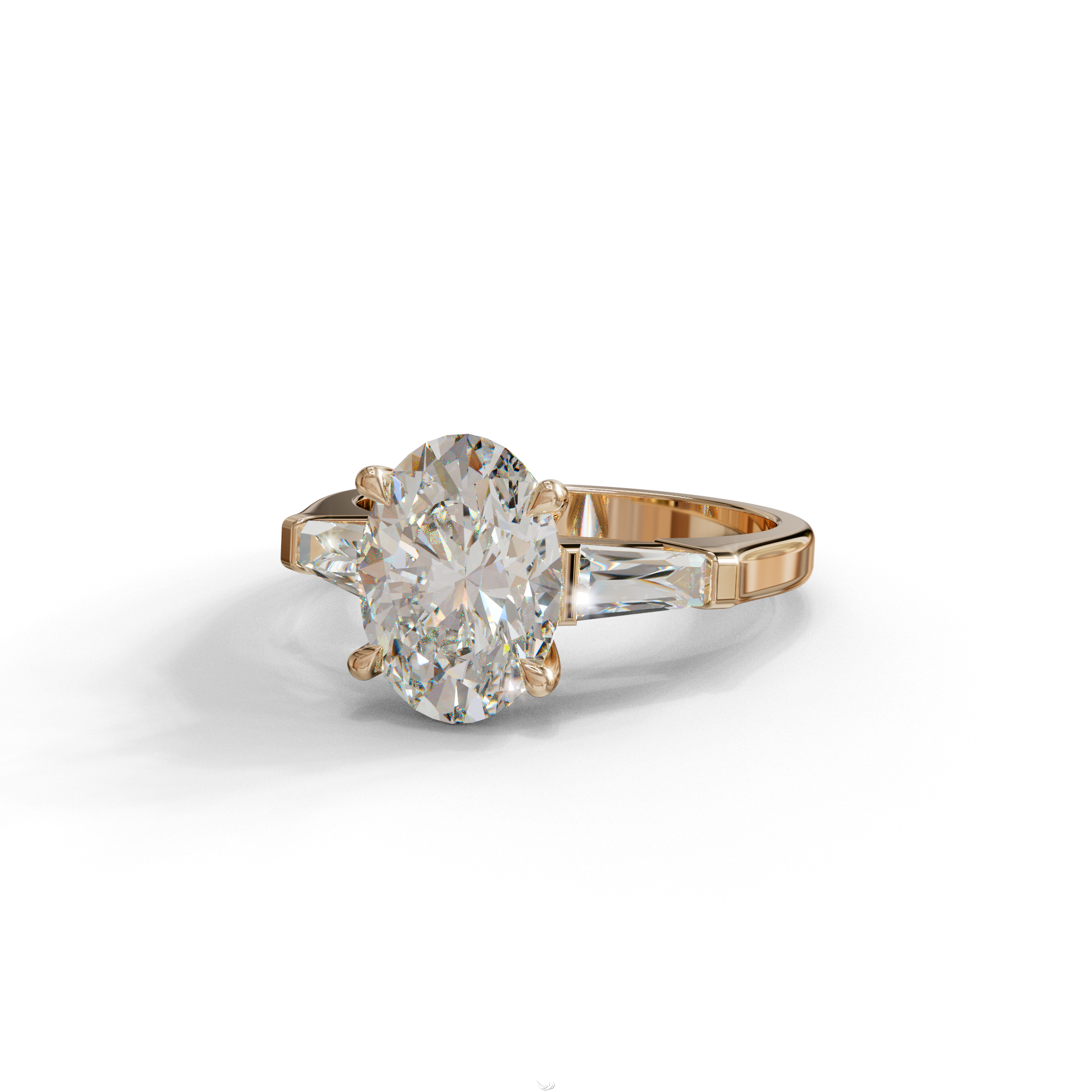 3.75 Carat E/VVS Oval & Tapered Baguette Lab Grown Diamond Three Stone Engagement Ring