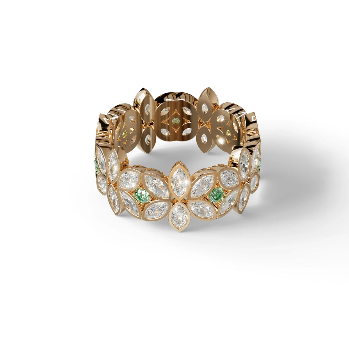 18K Gold Floral Eternity Band: Marquise Diamond & Round Diamond Full Eternity Band