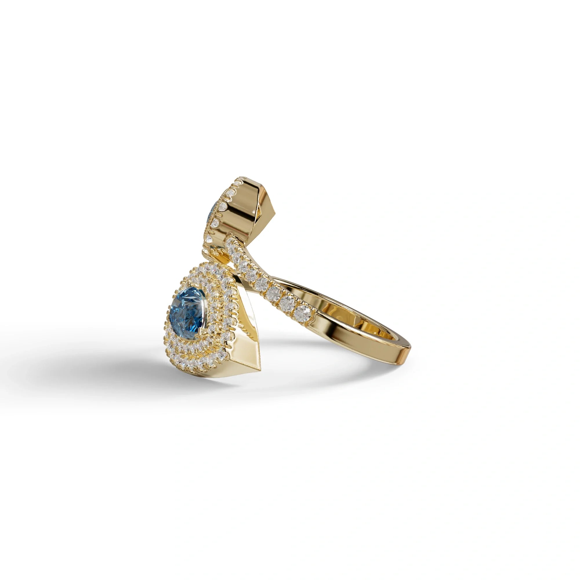 2 Carat Blue Pear Cut Halo & Pave Lab Grown Diamond Ring - Ahurissant