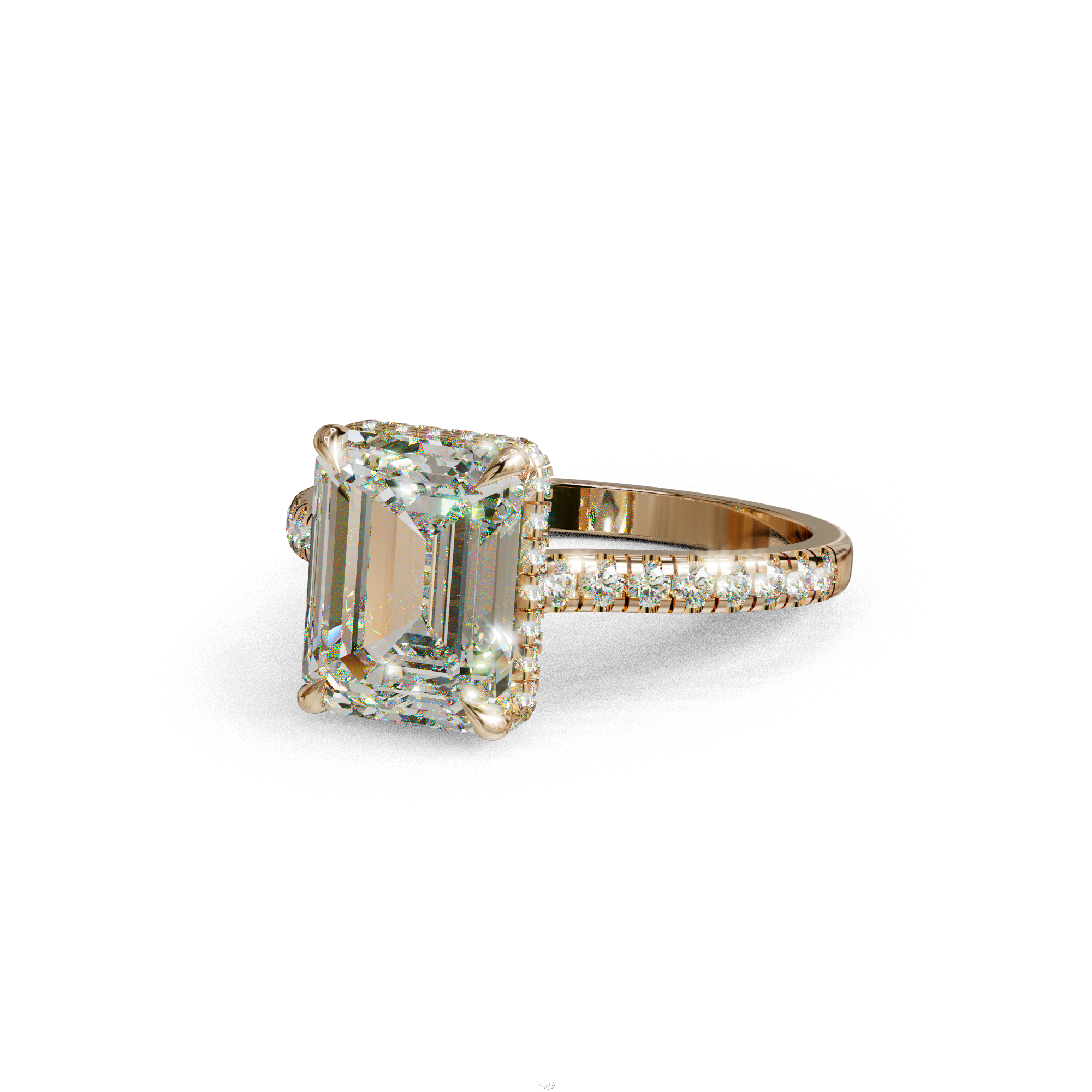 2.5 Ct E/VVS Emerald Cut Lab Diamond In Hidden Halo & Pave Setting Ring - Siena