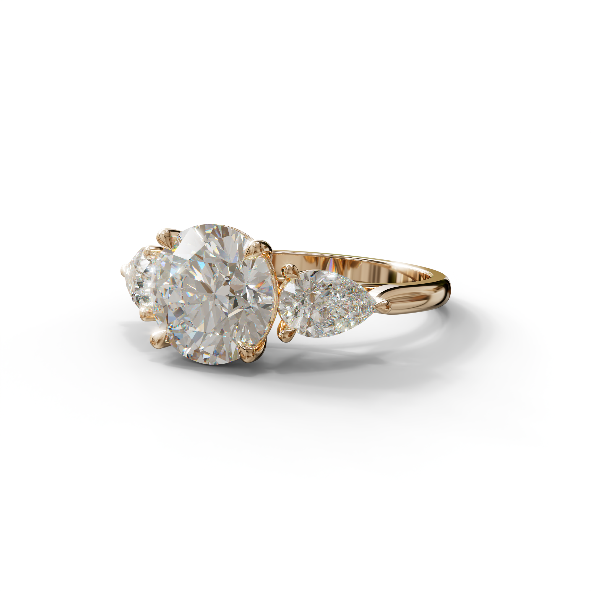5 Carat E-VVS Round & Pear Cut Three Stone Lab Diamond Ring - Luminous