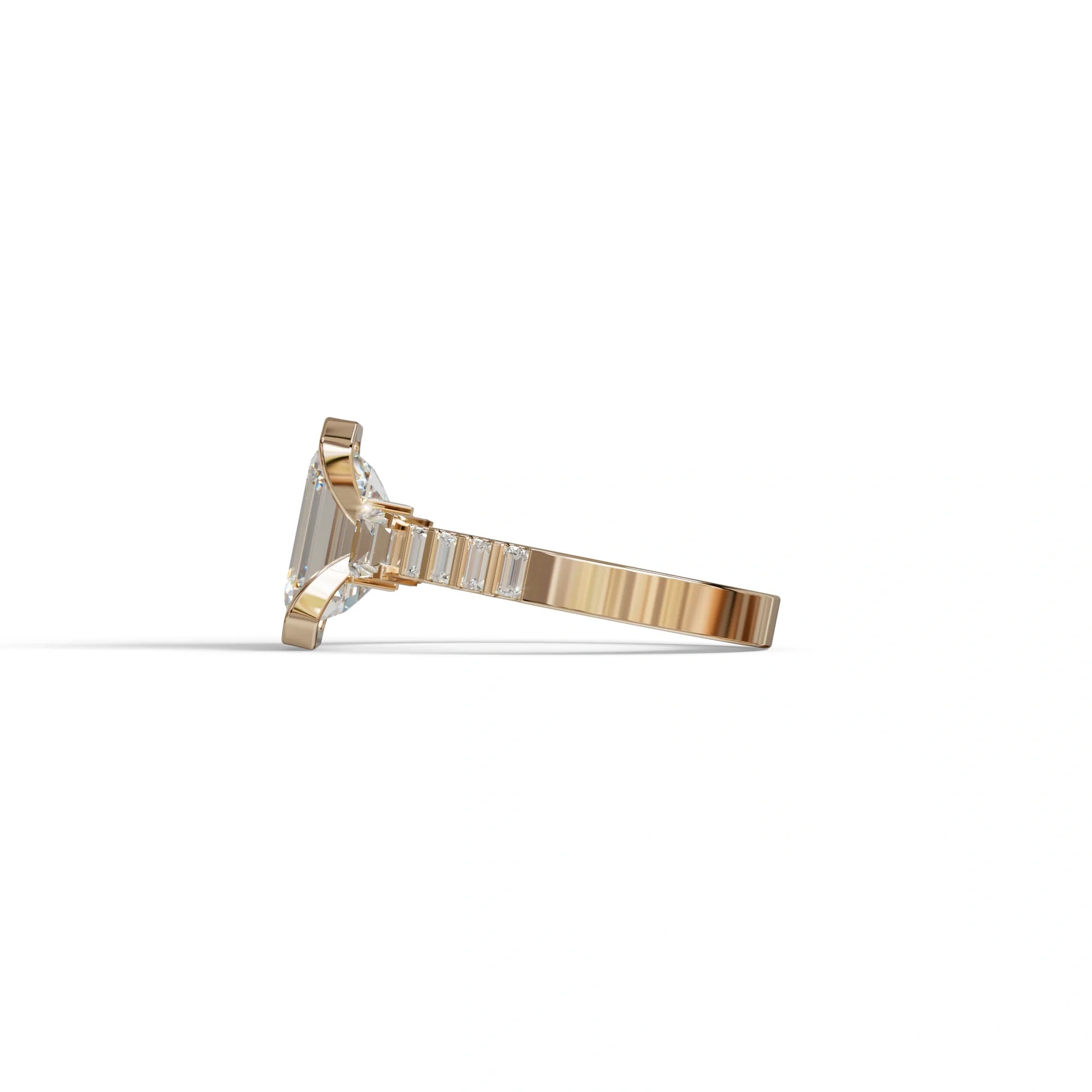 3 Carat Emerald Cut Lab Diamond Engagement Ring | Half Bezel set- Gatsby