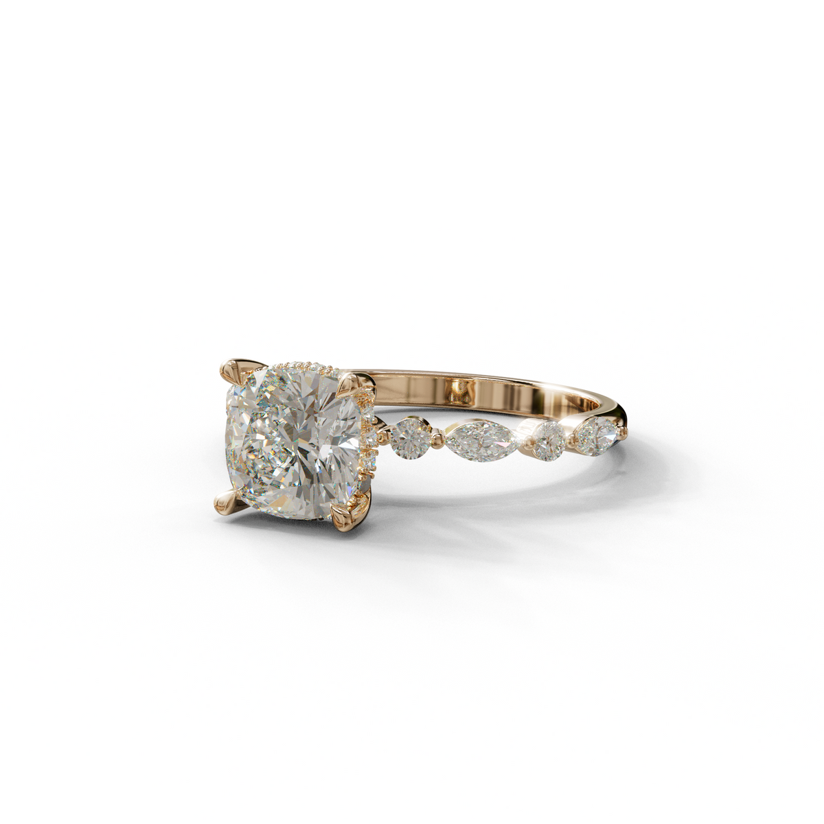 2 Carat E-VVS Cushion Cut Hidden Halo & Pave Lab Diamond Ring - Daisy