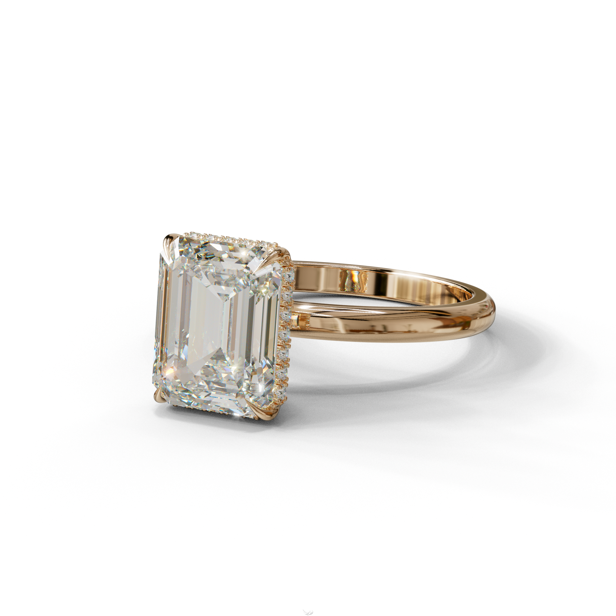 3 Carat E/VVS Emerald Cut Hidden Halo & Claw Setting Lab Grown Diamond Ring