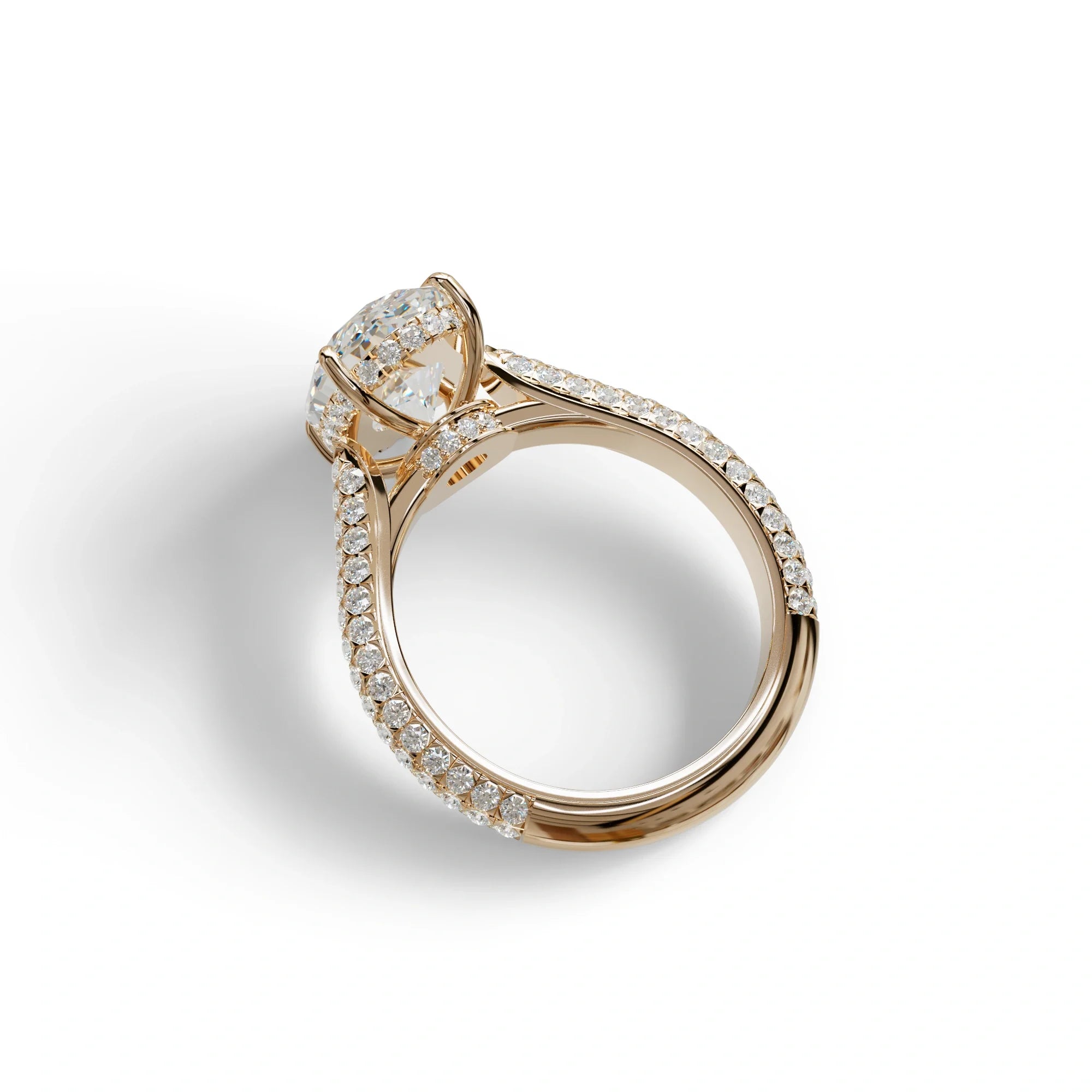 3 Carat E VVS Oval Cut Pave & hidden halo Lab Diamond Engagement Ring - Viviana