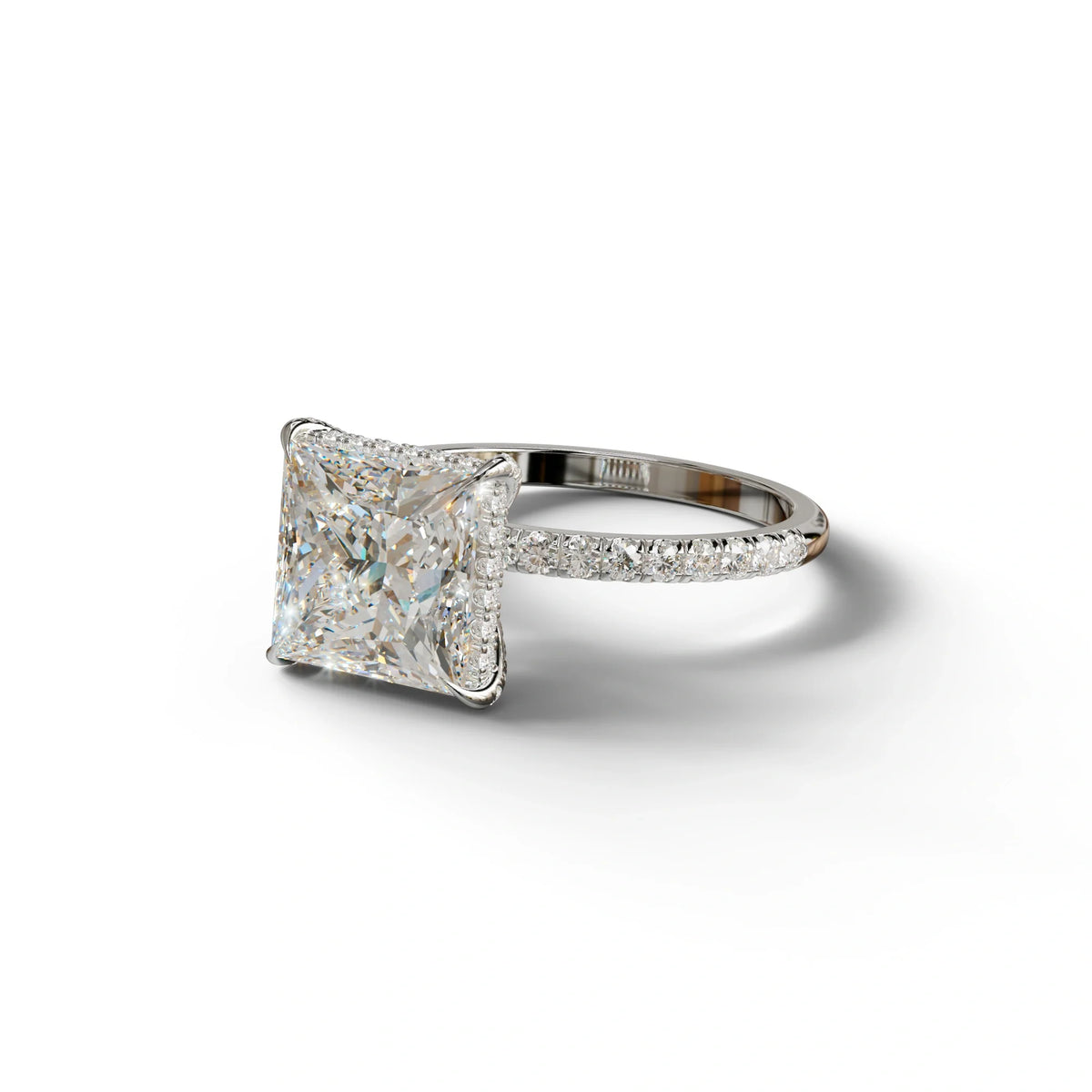 3 Carat E-VVS Princess Cut Hidden Halo & Pave Lab Diamond Ring