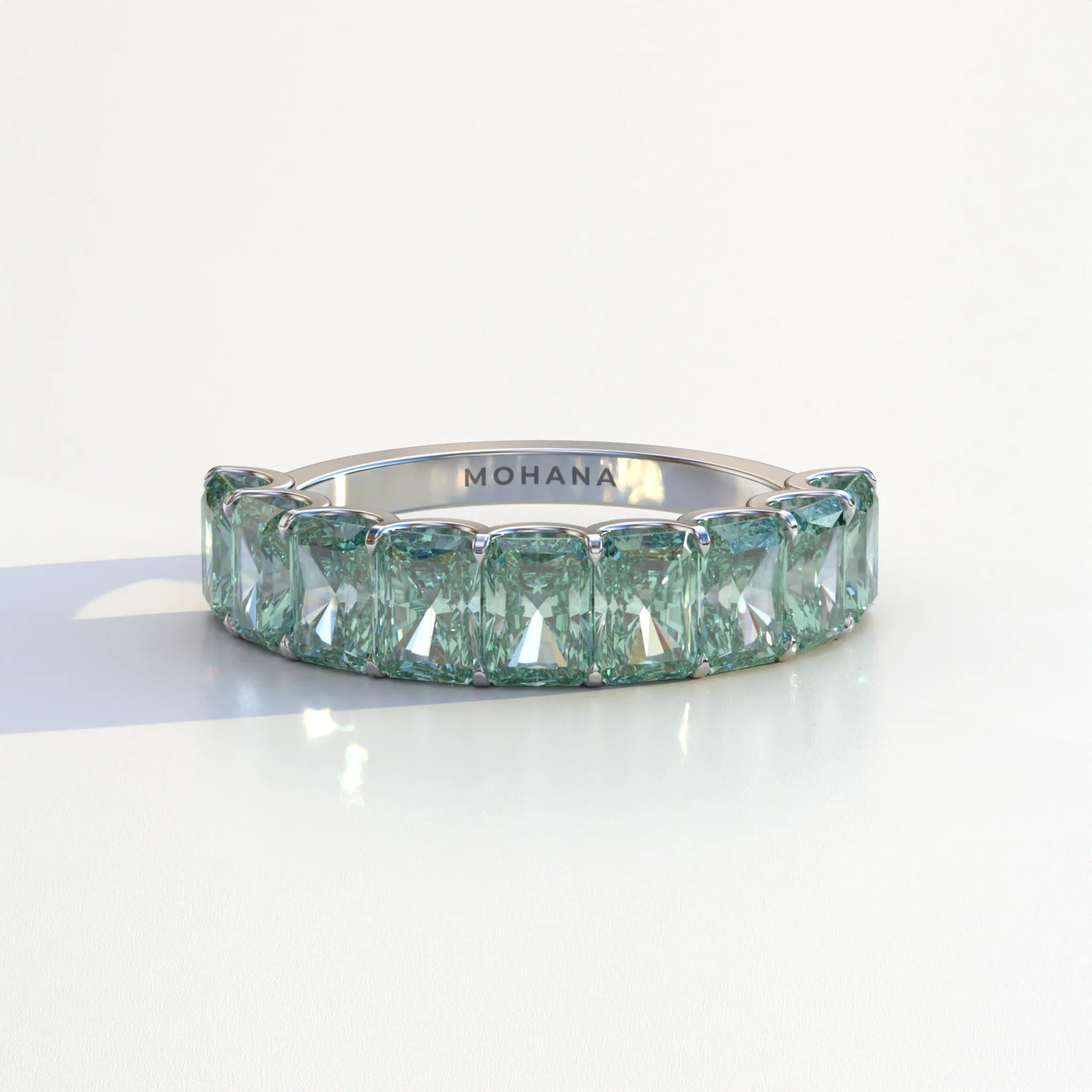 5mm Green Radiant Cut Lab Diamond Band - Halfway Eternity Band - Amber Bloom - 10K Solid Gold / White Gold