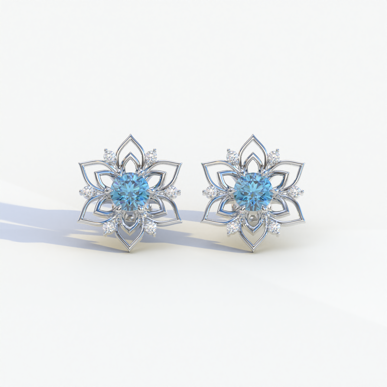Daffodil - Blue Color Round Cut Diamond Earrings| Beautiful Claw Prong Setting | Certified - 1 Carat Tw. Lab Diamond
