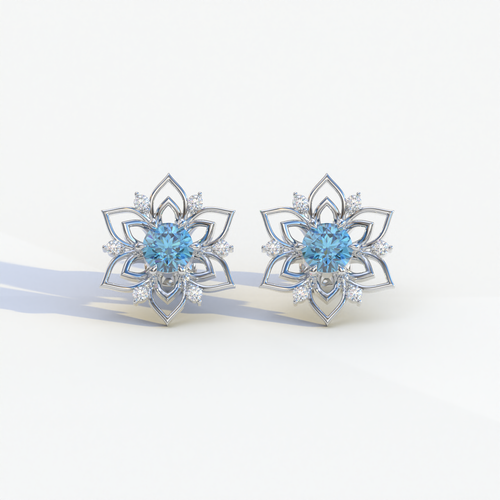 Daffodil - Blue Color Round Cut Diamond Earrings| Beautiful Claw Prong Setting | Certified - 1 Carat Tw. Lab Diamond