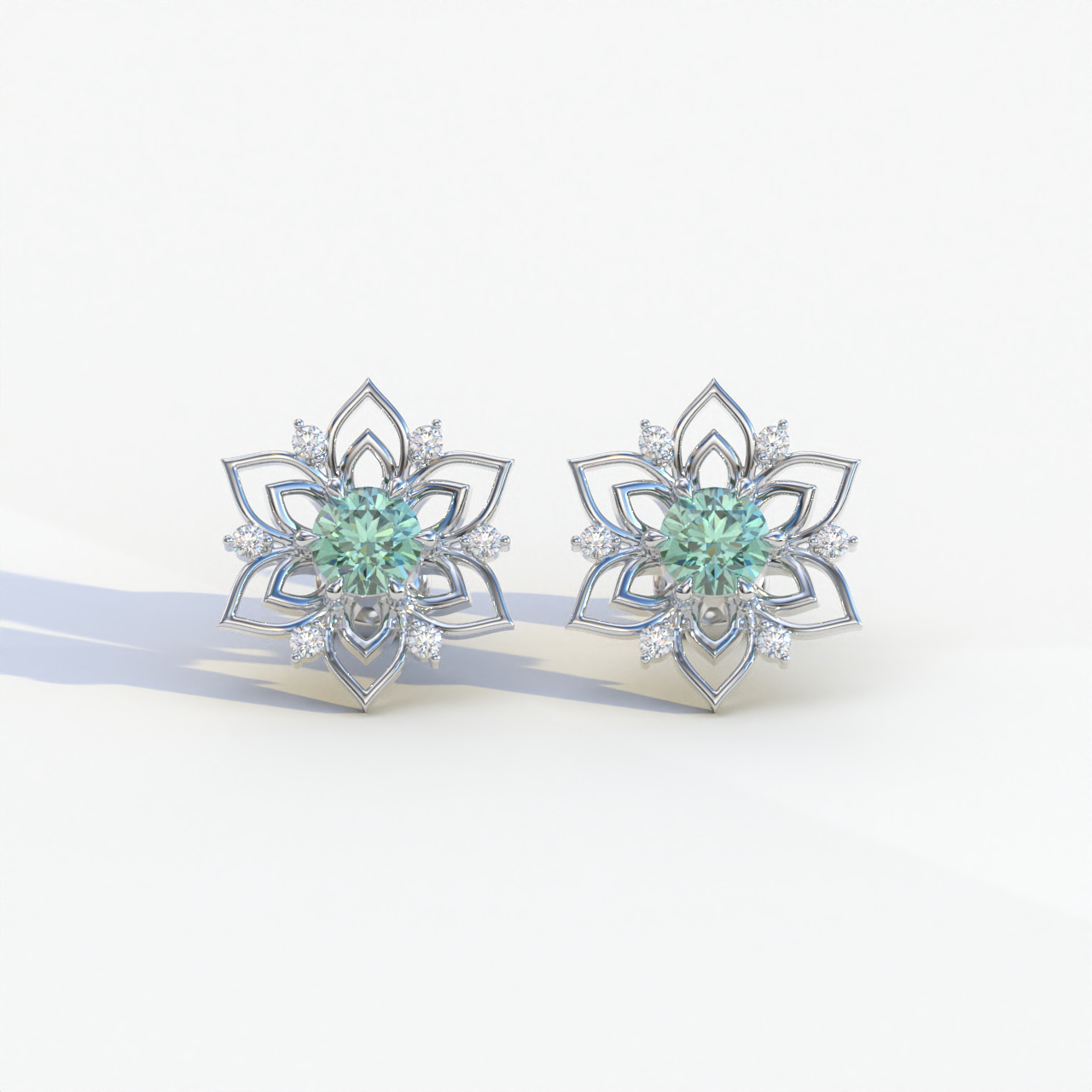 Daffodil - Green Color Round Cut Diamond Earrings| Beautiful Claw Prong Setting | Certified - 1 Carat Tw. Lab Diamond