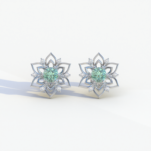 Daffodil - Green Color Round Cut Diamond Earrings| Beautiful Claw Prong Setting | Certified - 1 Carat Tw. Lab Diamond