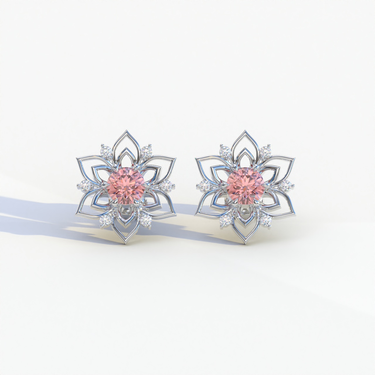 Daffodil - Pink Color Round Cut Diamond Earrings| Beautiful Claw Prong Setting | Certified - 1 Carat Tw. Lab Diamond