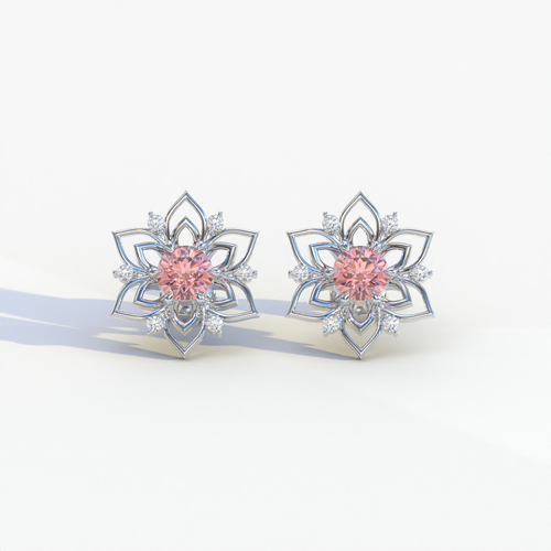 Daffodil - Pink Color Round Cut Diamond Earrings| Beautiful Claw Prong Setting | Certified - 1 Carat Tw. Lab Diamond