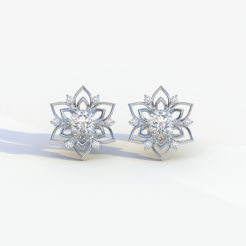 Daffodil - Colorless Round Cut Diamond Earrings| Beautiful Claw Prong Setting | Certified - 1 Carat Tw. Lab Diamond