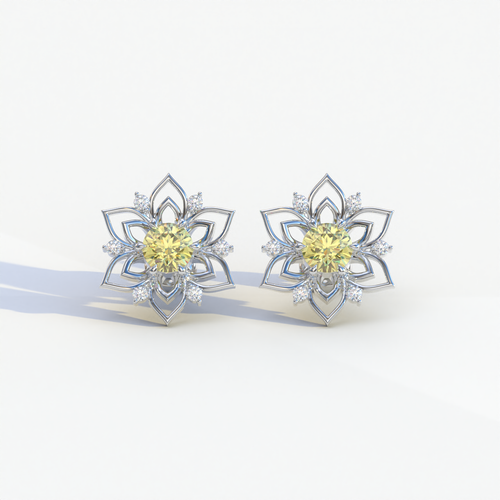 Daffodil - Yellow Color Round Cut Diamond Earrings| Beautiful Claw Prong Setting | Certified - 1 Carat Tw. Lab Diamond
