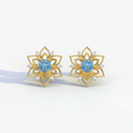 Daffodil - Blue Color Round Cut Diamond Earrings| Beautiful Claw Prong Setting | Certified - 1 Carat Tw. Lab Diamond