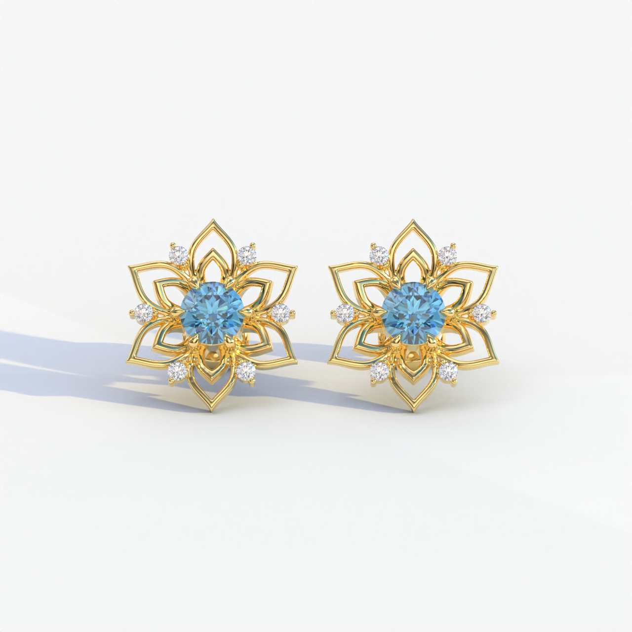 Daffodil - Blue Color Round Cut Diamond Earrings| Beautiful Claw Prong Setting | Certified - 1 Carat Tw. Lab Diamond