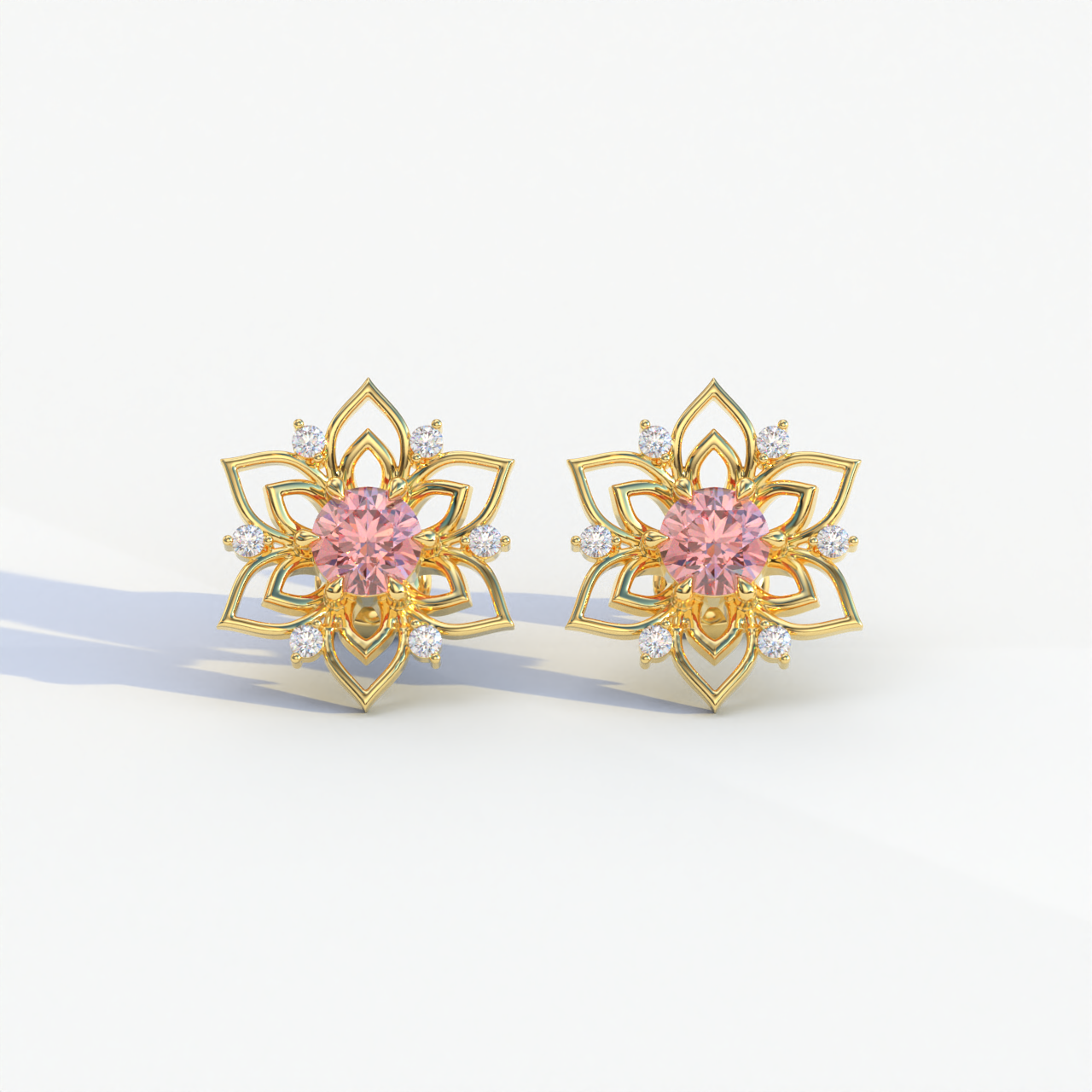 Daffodil - Pink Color Round Cut Diamond Earrings| Beautiful Claw Prong Setting | Certified - 1 Carat Tw. Lab Diamond
