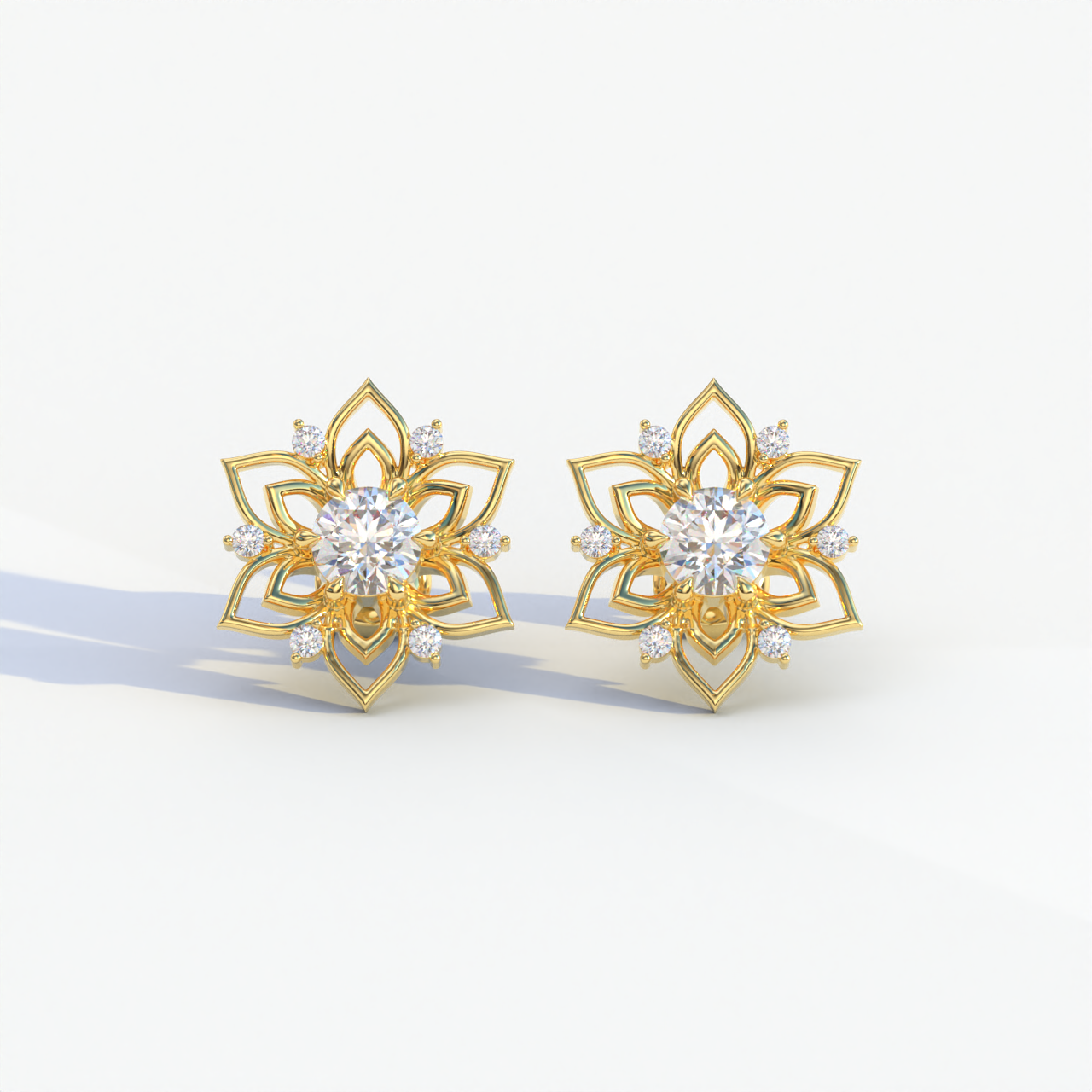 Daffodil - Colorless Round Cut Diamond Earrings| Beautiful Claw Prong Setting | Certified - 1 Carat Tw. Lab Diamond