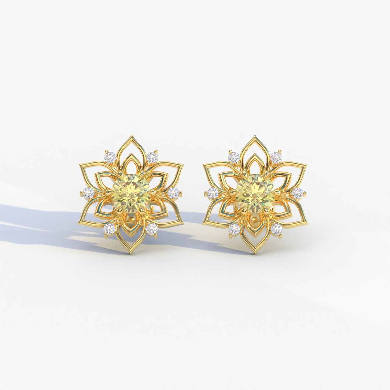 Daffodil - Yellow Color Round Cut Diamond Earrings| Beautiful Claw Prong Setting | Certified - 1 Carat Tw. Lab Diamond