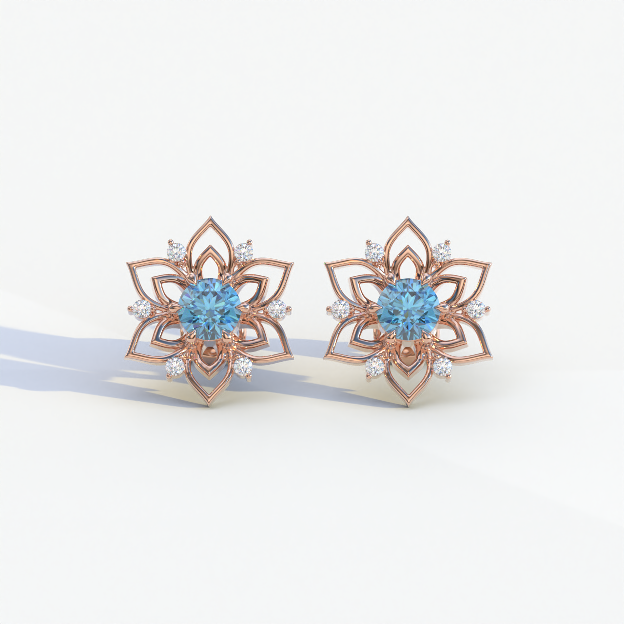 Daffodil - Blue Color Round Cut Diamond Earrings| Beautiful Claw Prong Setting | Certified - 1 Carat Tw. Lab Diamond
