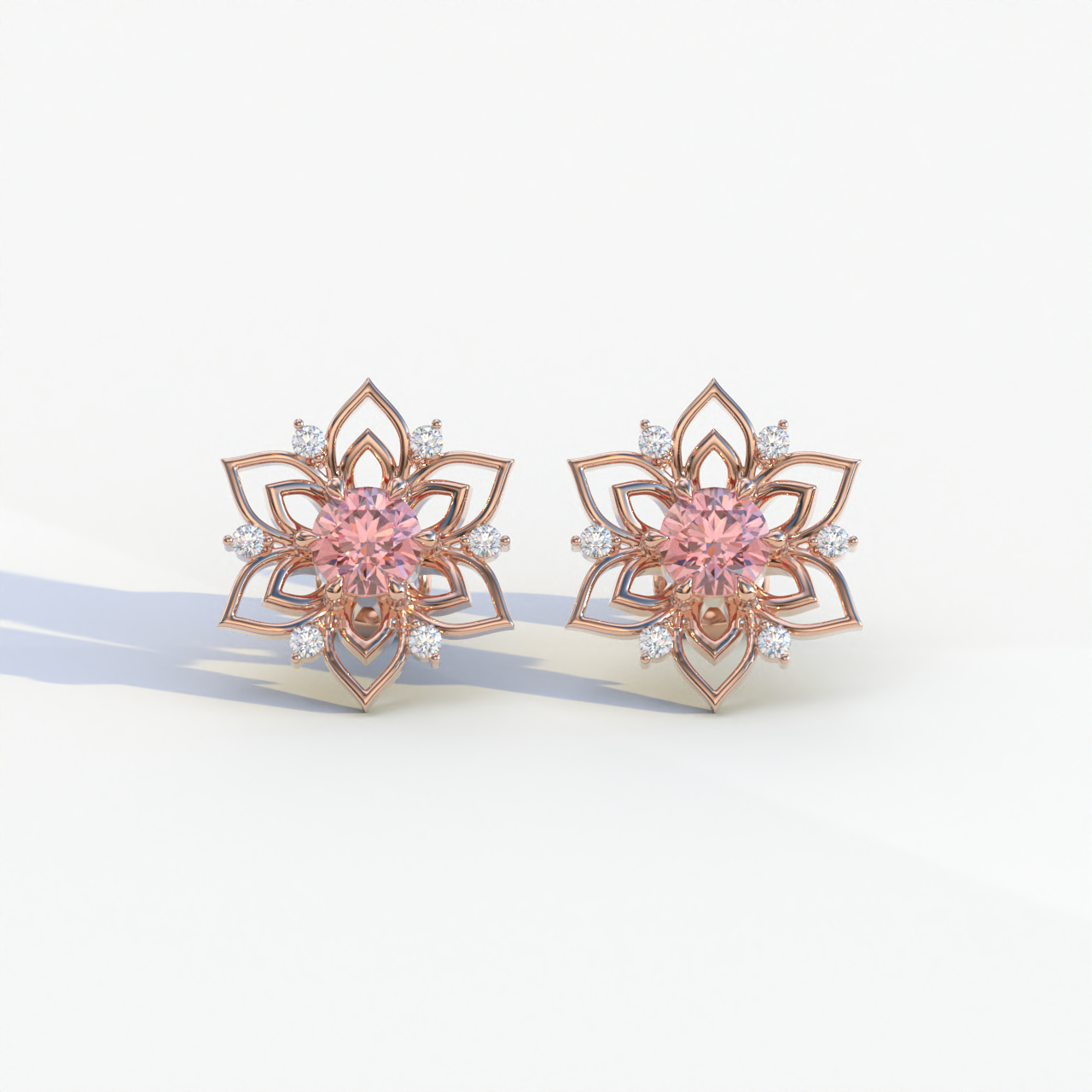 Daffodil - Pink Color Round Cut Diamond Earrings| Beautiful Claw Prong Setting | Certified - 1 Carat Tw. Lab Diamond