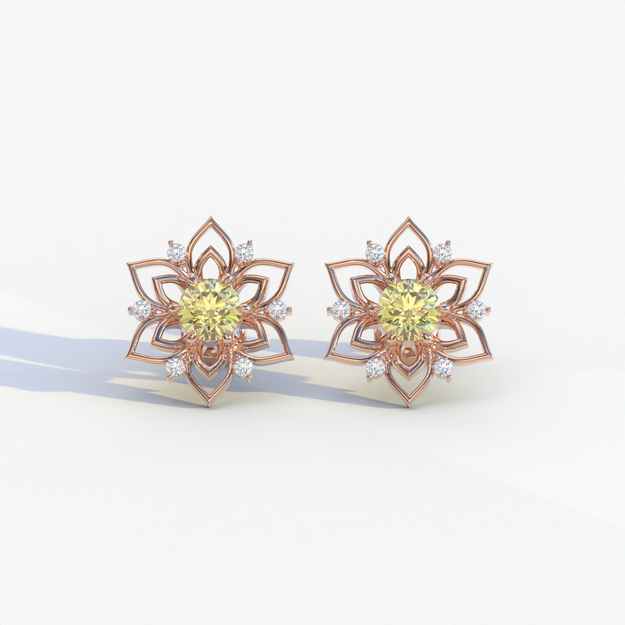 Daffodil - Yellow Color Round Cut Diamond Earrings| Beautiful Claw Prong Setting | Certified - 1 Carat Tw. Lab Diamond