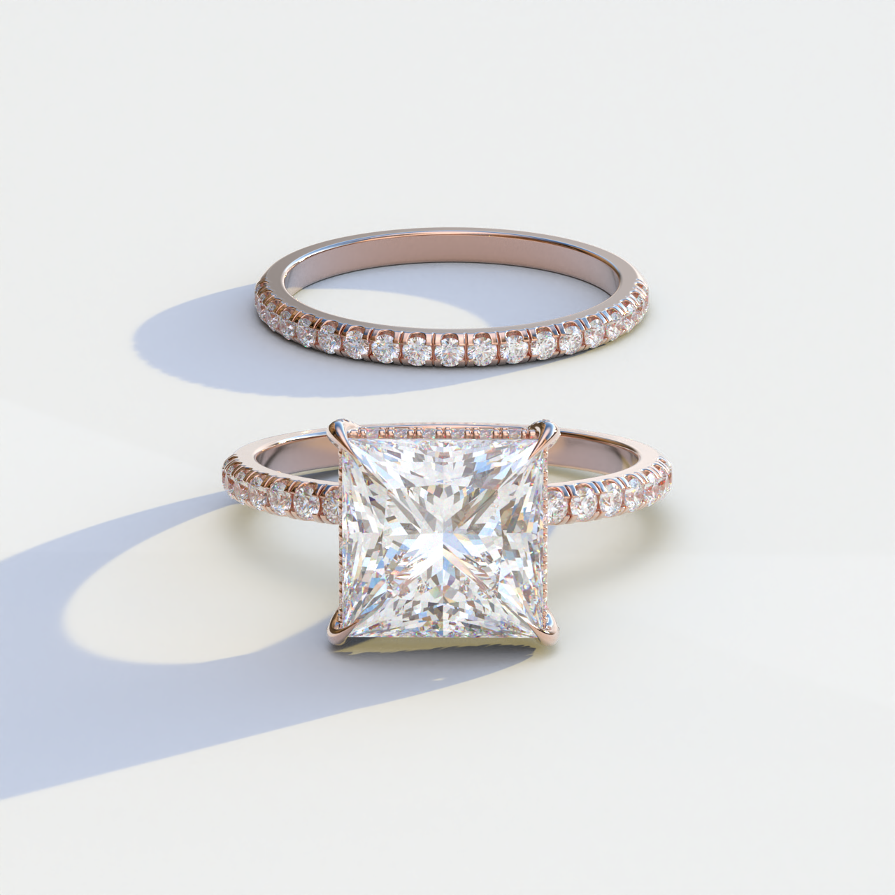 Exquisite E VVS Carat Princess Cut Hidden Halo Pave Diamond