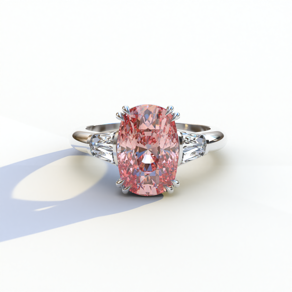 5 carat pink cushion cut lab-grown diamond, elongated cushion engagement ring