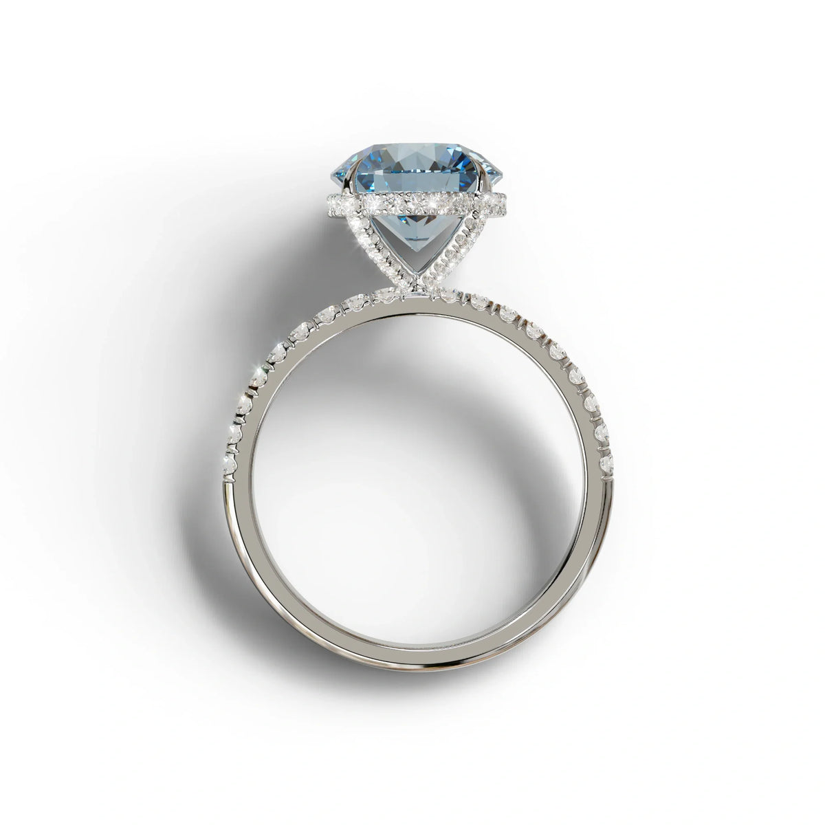 3.5 Carat Blue Round Cut Lab Diamond Ring - Halo & Pave Setting Wedding Ring