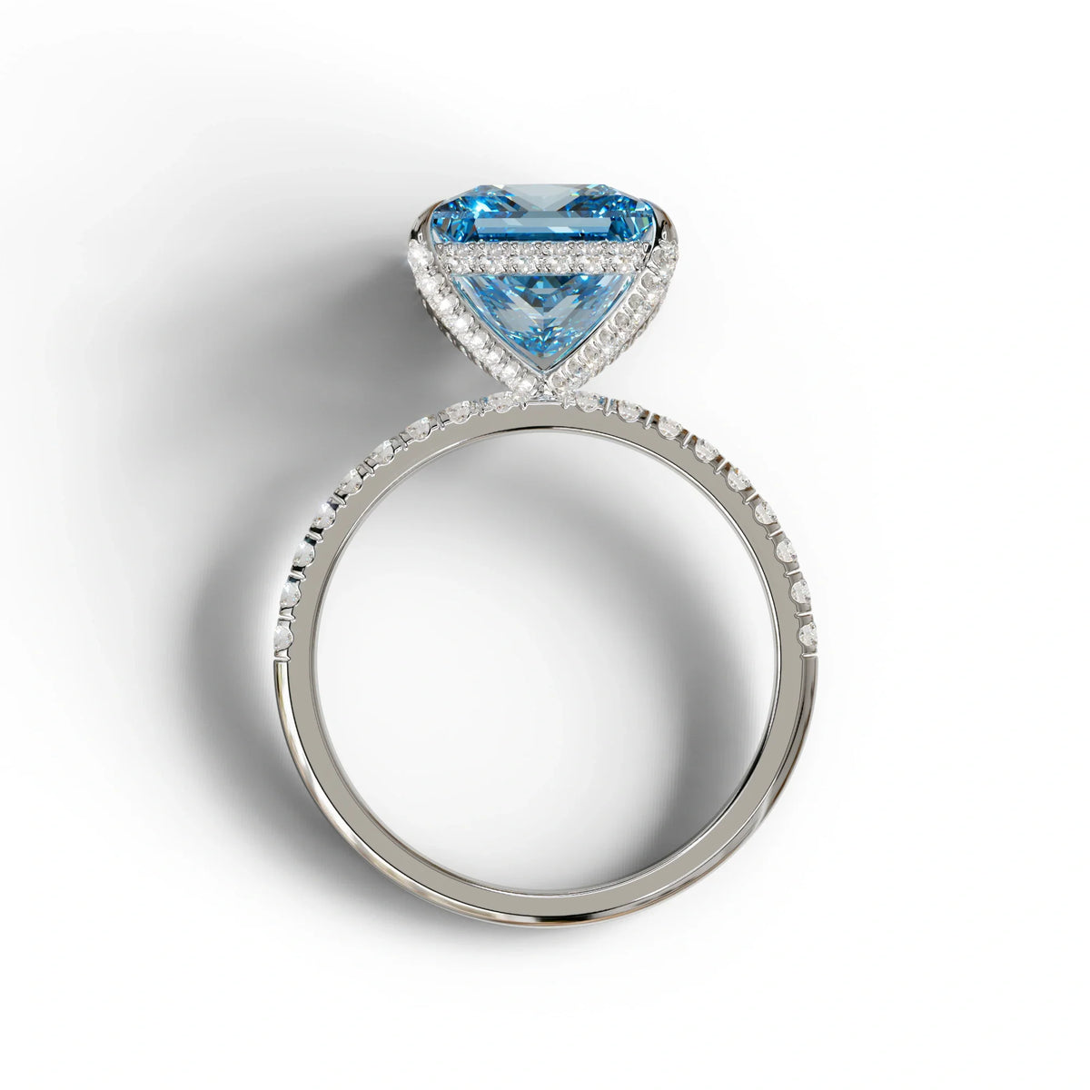 3 Carat Blue Princess Cut Hidden Halo & Pave Lab Diamond Ring