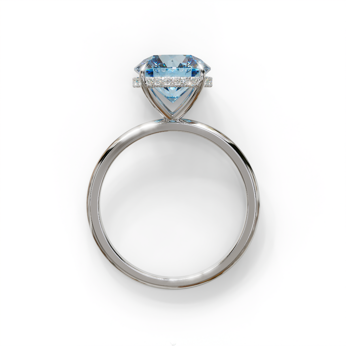 3 Carat Round Blue Hidden Halo Lab Diamond Ring - Luxe Cercle