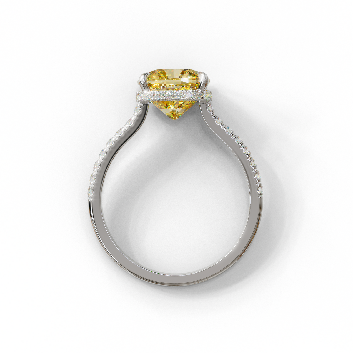 2.5 Carat Yellow Cushion Cut Hidden Halo & Pave Lab Diamond Ring - Éblouissant
