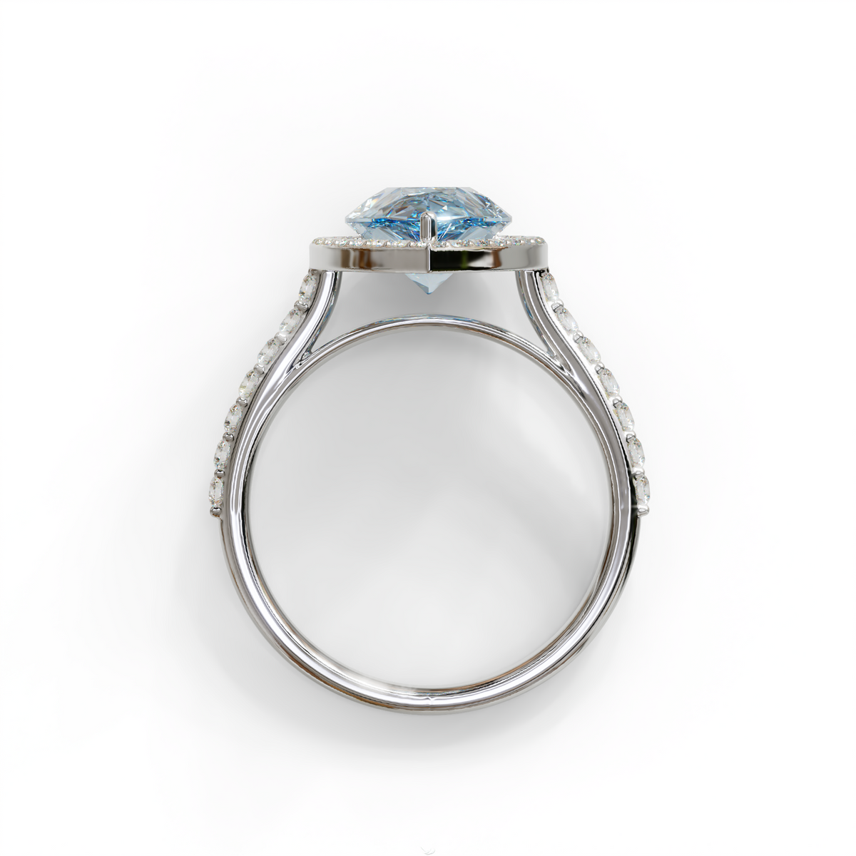 3 Carat Blue Pear Cut Halo & Pave Setting Lab Grown Diamond Ring - Madona