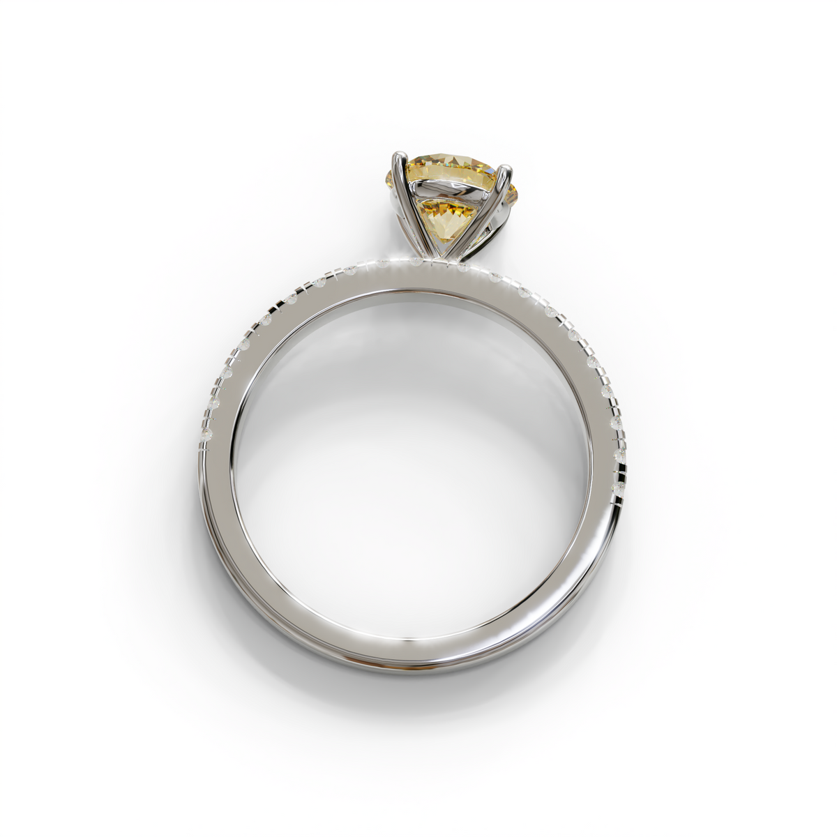 1.5 Carat Yellow Round Lab Diamond Ring - Classic Pave Set Ring