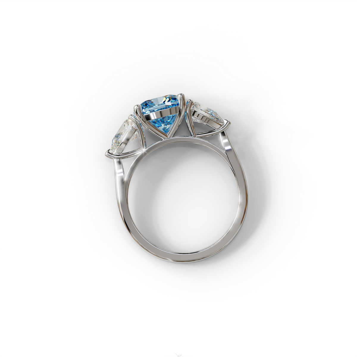3 Ct Blue Cushion Cut Lab Diamond In 3 Stones Claw Prongs Setting Ring