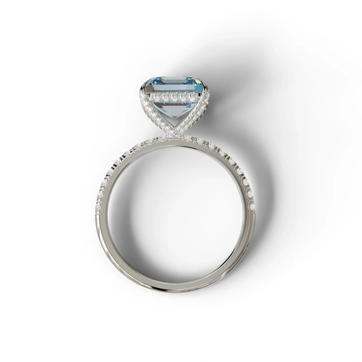 3 Carat Blue Asscher Cut Hidden Halo & Pave Lab Grown Diamond Ring