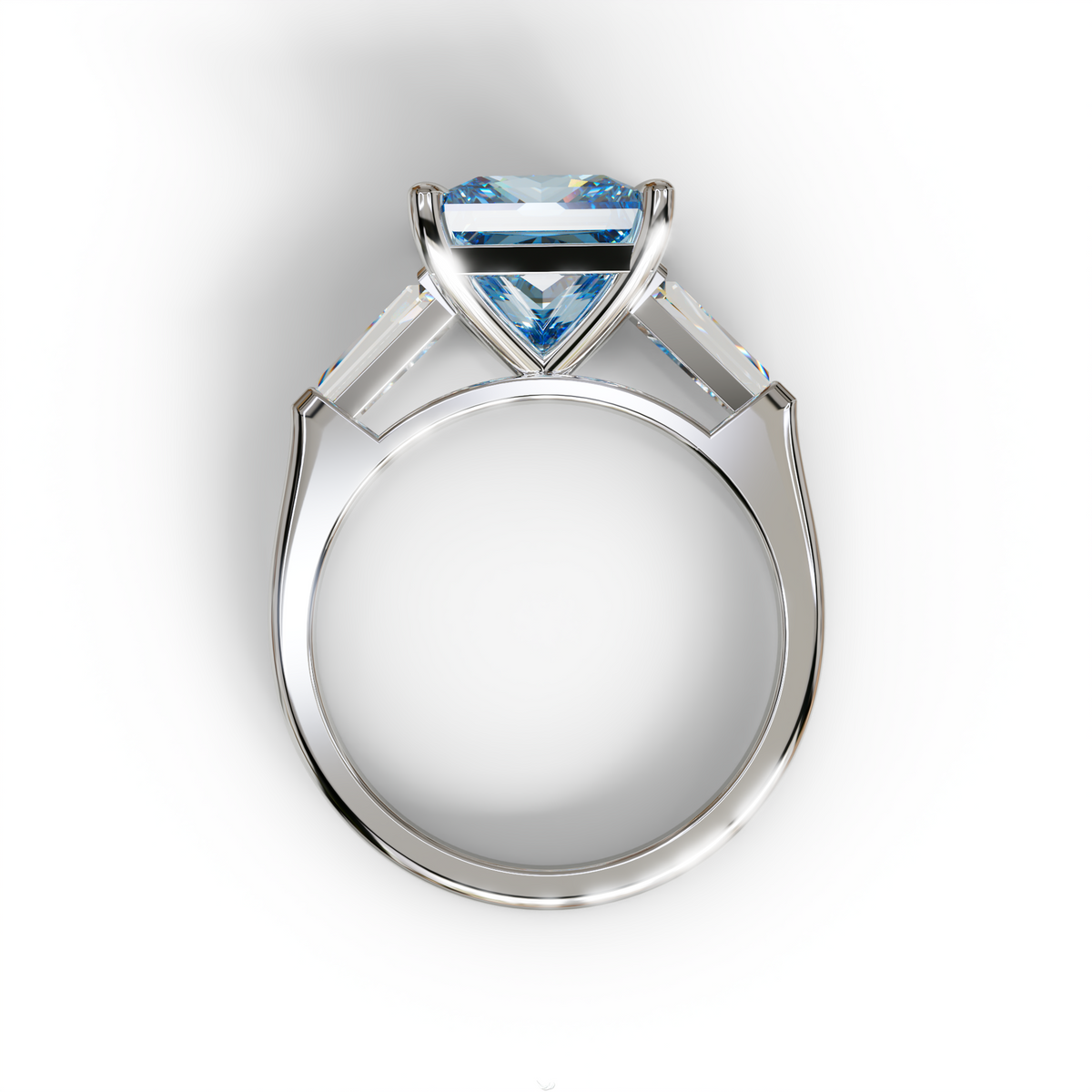 3 Carat Blue Princess & Baguette Cut Lab Grown Diamond Ring - Alluring