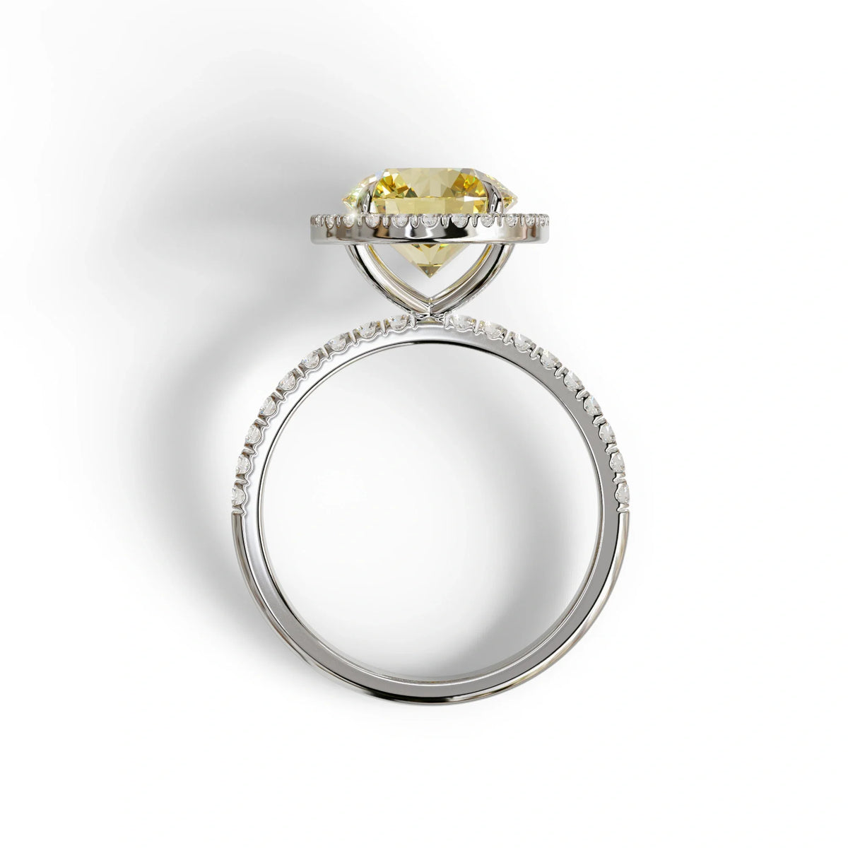 Fancy Yellow Round Cut Halo & Pave Lab Grown Diamond Engagement Ring - Flutura