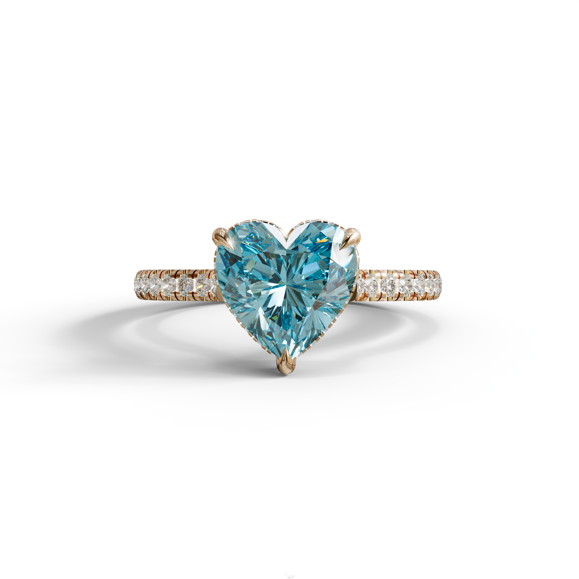 Heart Shaped Blue Diamond Engagement Ring – Lab Grown Pavé Solitaire in 14K Gold - 10K Solid Gold / Rose Gold