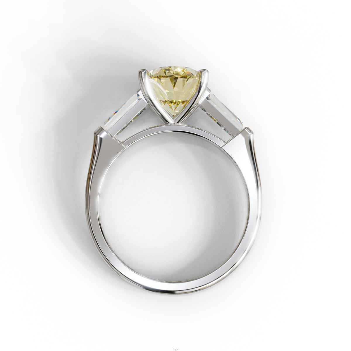 3 Carat Fancy Yellow Oval & Tapered Baguette Lab Grown Diamond Three Stone Engagement Ring